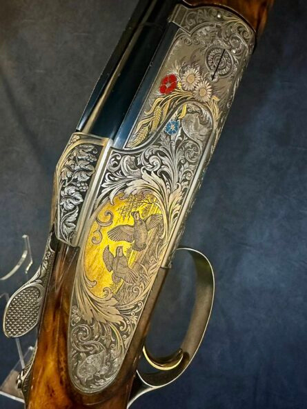 K-80 12 GA SIDEPLATE 34" PARCOUR 15" LOP ENGRAVER: H FRUHAUF